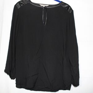BB Dakota Blouse Black Faux Leather Trim Sz Small